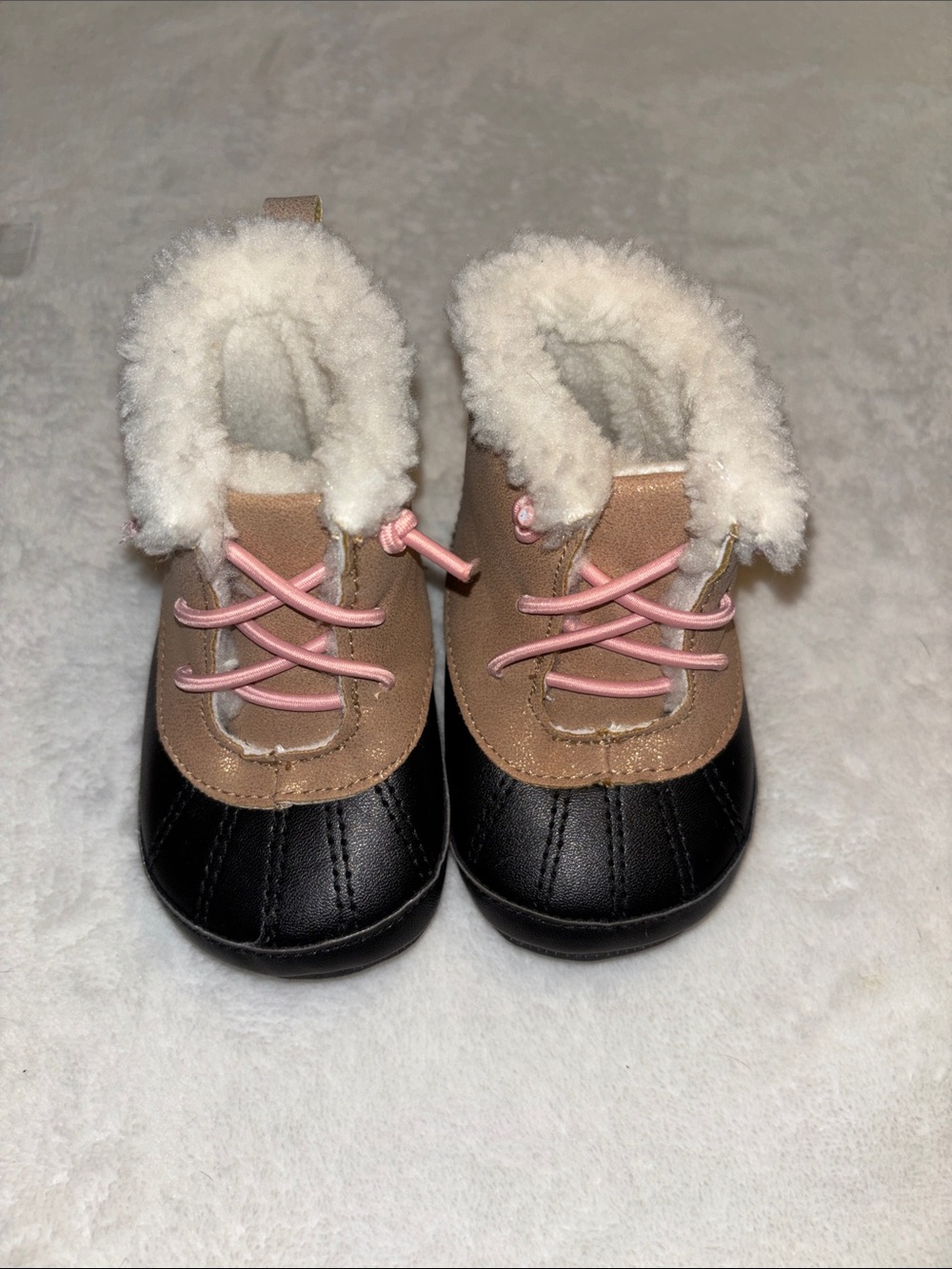 Carters Cozy Winter Booties in Black, Tan & Pink 3/6 months baby girl